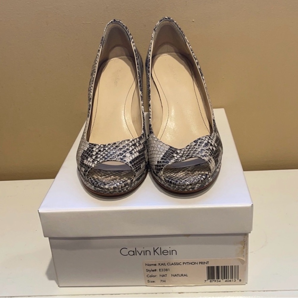 Calvin Klein Natural Python-Print Peep-Toe Pumps - image 1